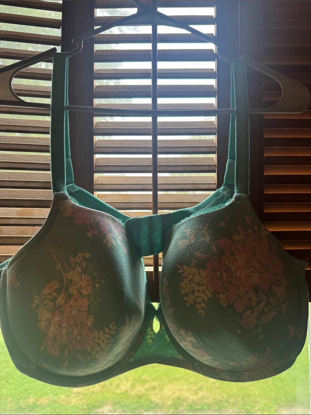 Floral Underwire T-Shirt Bra in Teal Green